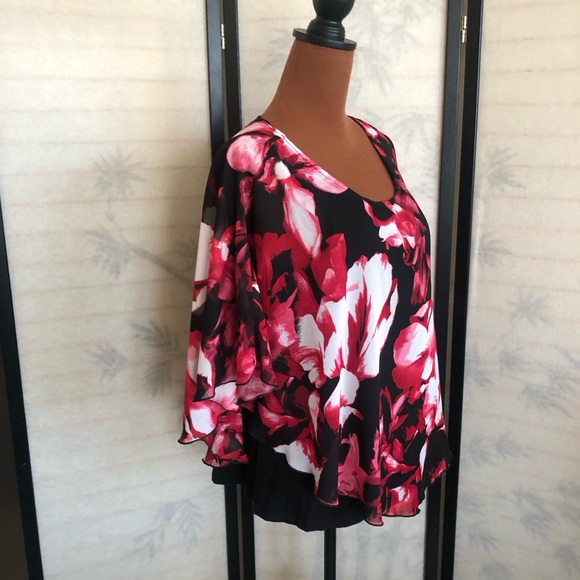 AB Studio Shear Floral 3/4 Length Angel Sleeve Blouse w/Tank Top Women’s Size XL - Picture 3 of 16